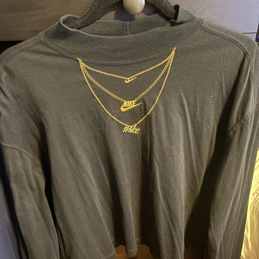 Nike Black Shirt with Gold Chain Design